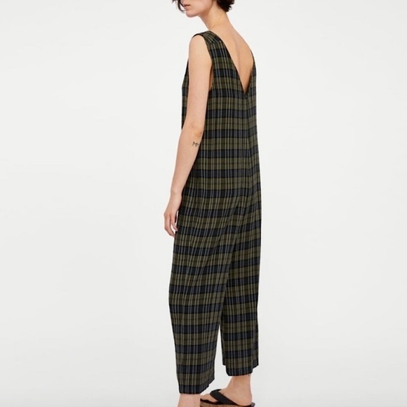 ZARA Long Jumpsuit CHECKED Pattern FLARED Loose WIDE Straps Small - Picture 2 of 4